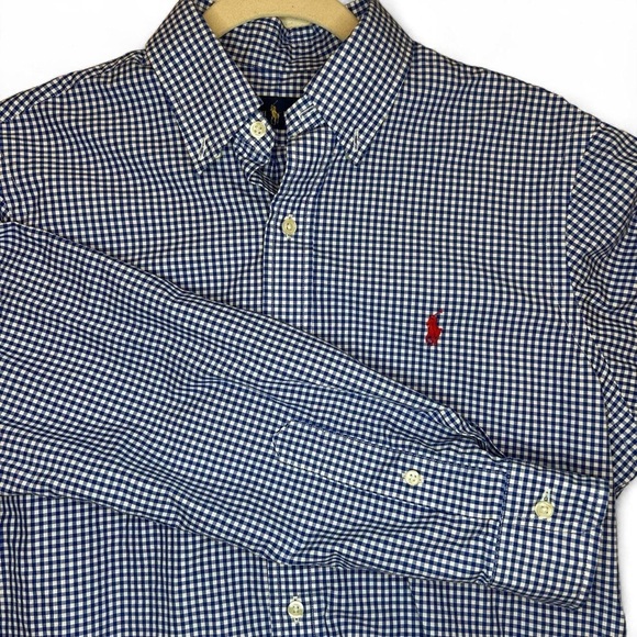 Ralph Lauren Men’s Button-Up – Royal Blue & White Check, Red Logo – Size M - Picture 3 of 8